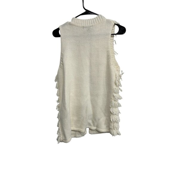 Rampage Womens Sleeveless White Fringe Knit Sweater Vest SZ Large - Picture 2 of 9